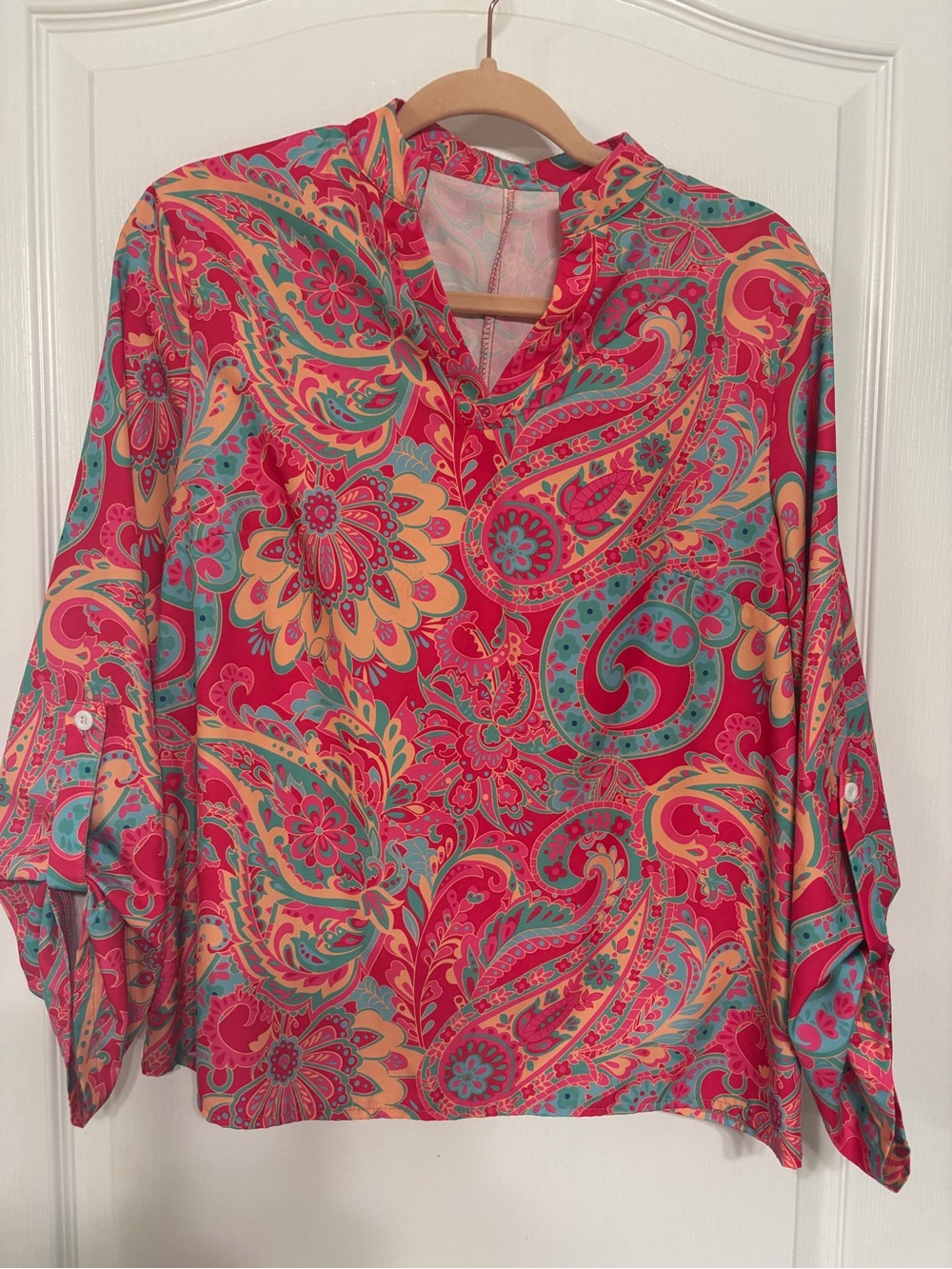 SHEIN Multicolor Paisley V-Neck Tunic - Pink, Turquoise, Yellow